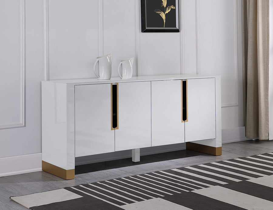 Theona White High-Gloss Lacquer Sideboard with Gold Trim