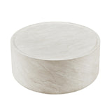 Vyn 36" Round Coffee Table Concrete Travertine Finish, Modern Organic Drum Center Table in Cloud - angle view