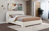 Avera Modern Upholstered Burlap Bed Frame with Low Profile, Queen, Slat Support Included in Cream - front view