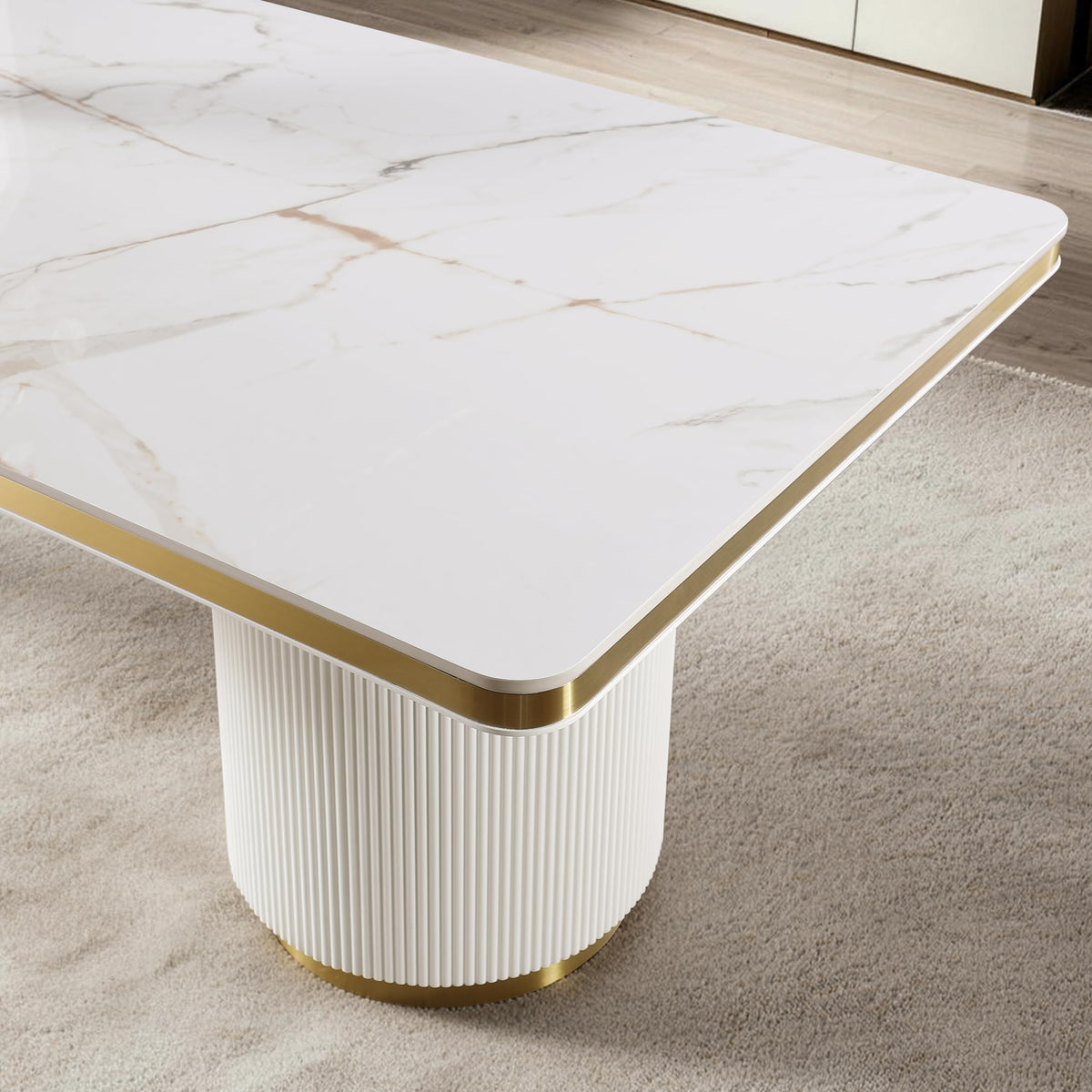 Trandell 79" Modern Glam Rectangle Faux Marble Top Dining Table - angle view