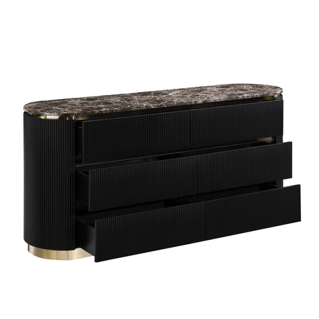 Trandell 65" Wide Modern Glam Faux Marble Top 6-Drawer Dresser - room setting