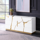 Trevello 5-Piece Modern High Gloss Lacquered Bedroom Set, Eastern King Bed Frame in White/Gold - close-up