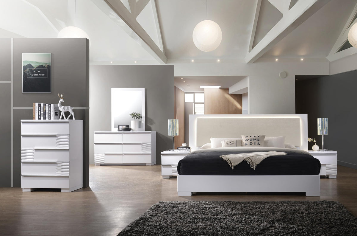 Athen Modern Platform Bed with LED Headboard Lighting, Eastern King, Faux Leather Padded Headboard… - front view