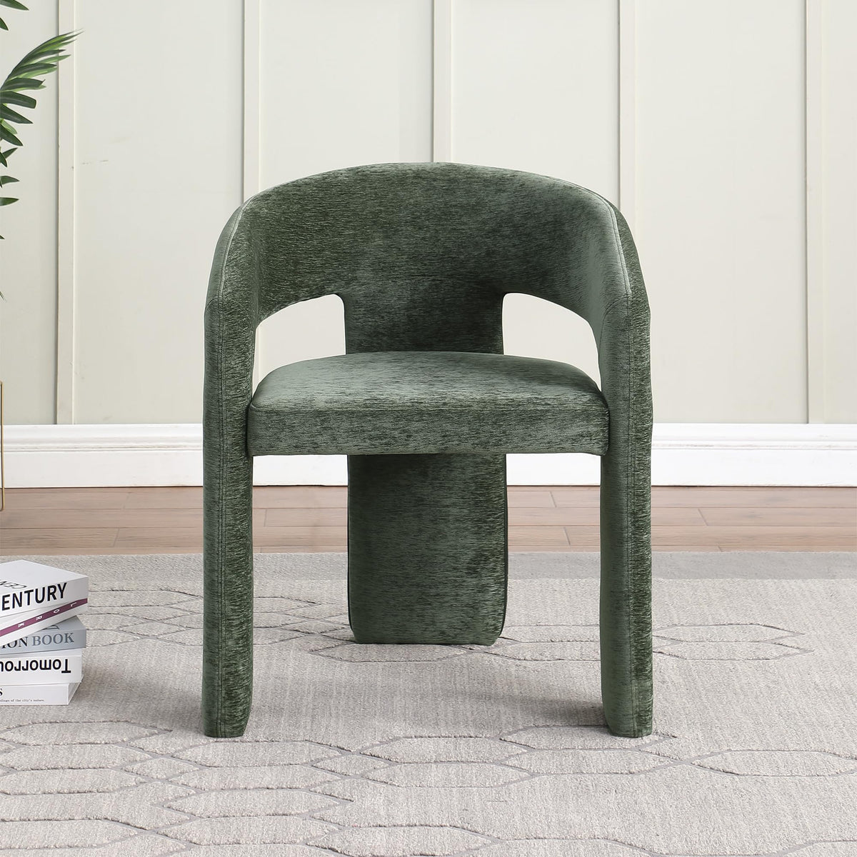 Cecile Contemporary Accent, Soft Chenille Fabric Upholstered in Green - angle view
