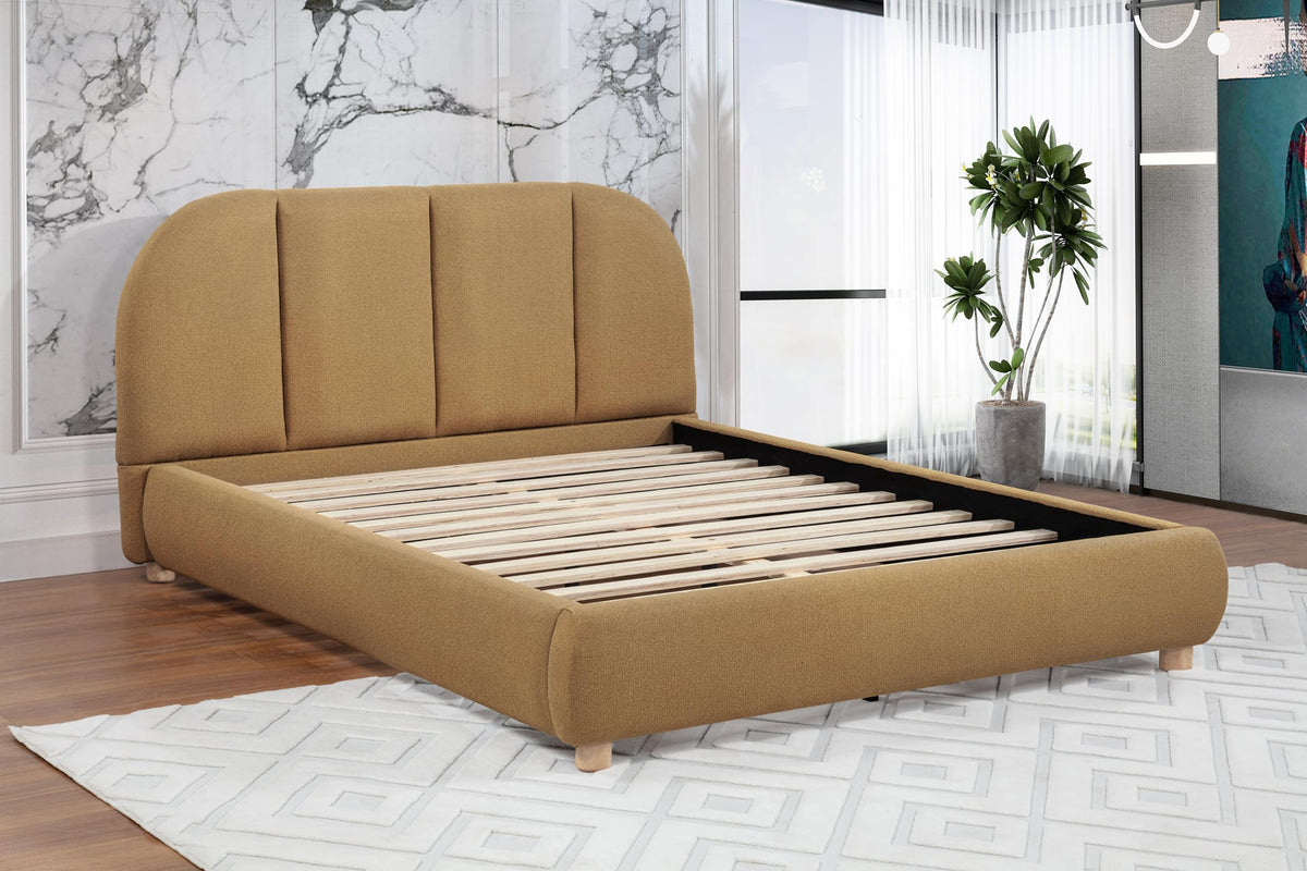 Ctasia Queen Burlap Bed Frame with 40" Rounded Headboard, Low Profile in Golden Brown - detail view