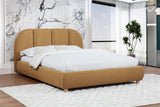 Ctasia Queen Burlap Bed Frame with 40" Rounded Headboard, Low Profile in Golden Brown - front view