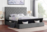 Yumi Upholstered Velvet Low Profile Platform Bed, Queen, Gray - detail view