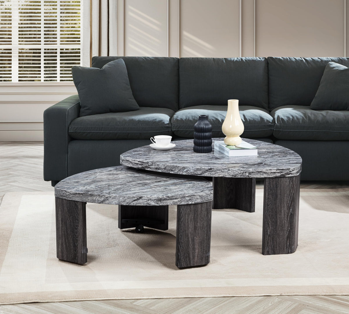 Tvoro 2-Piece Swivel Nesting Coffee Table Set - front view
