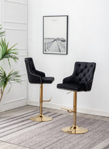 Brightcast 2-Piece Velvet Tufted Gold Bar Stools in Black - side view
