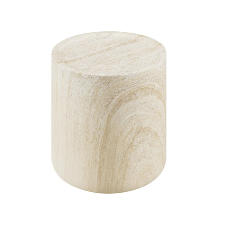 Vyn 18" Round End Table Concrete Travertine Finish, Modern Organic Drum Side Table in Sand - angle view