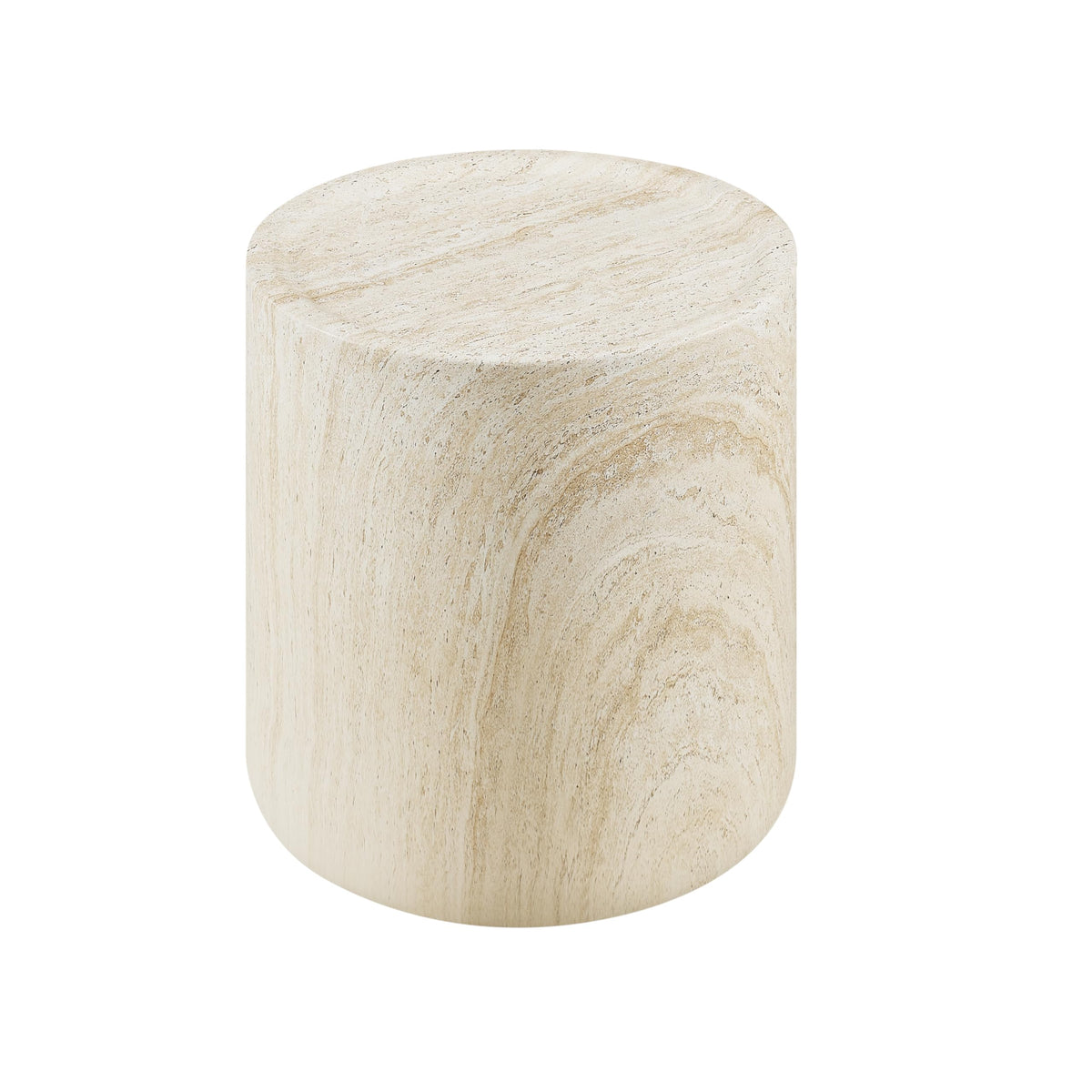 Vyn 18" Round End Table Concrete Travertine Finish, Modern Organic Drum Side Table in Sand - angle view - Sand