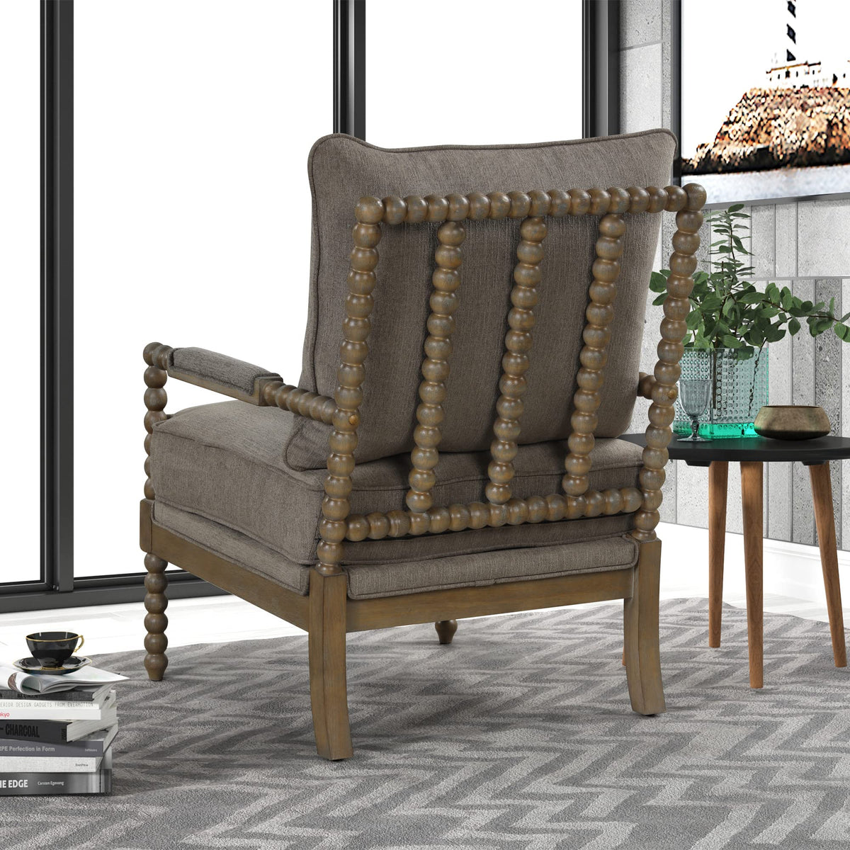 Hanako Accent Chair in Taupe And Natural Oak - room setting