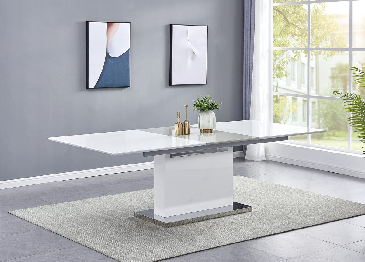 Alaskan Extendable High Gloss Wood Dining Table in White/Gray - close-up