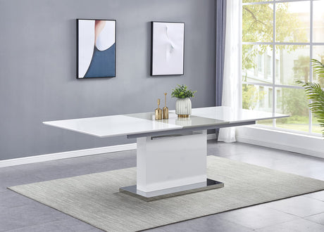 Alaskan Extendable High Gloss Wood Dining Table in White/Gray - close-up