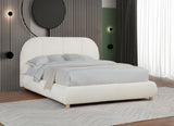 Ctasia Queen Burlap Bed Frame with 40" Rounded Headboard, Low Profile in Ivory - front view