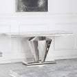 Chihiro Contemporary Grey Rectangular Stone Console Table in Silver - front view