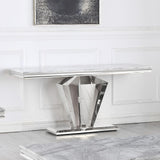 Chihiro Contemporary Grey Rectangular Stone Console Table in Silver - front view