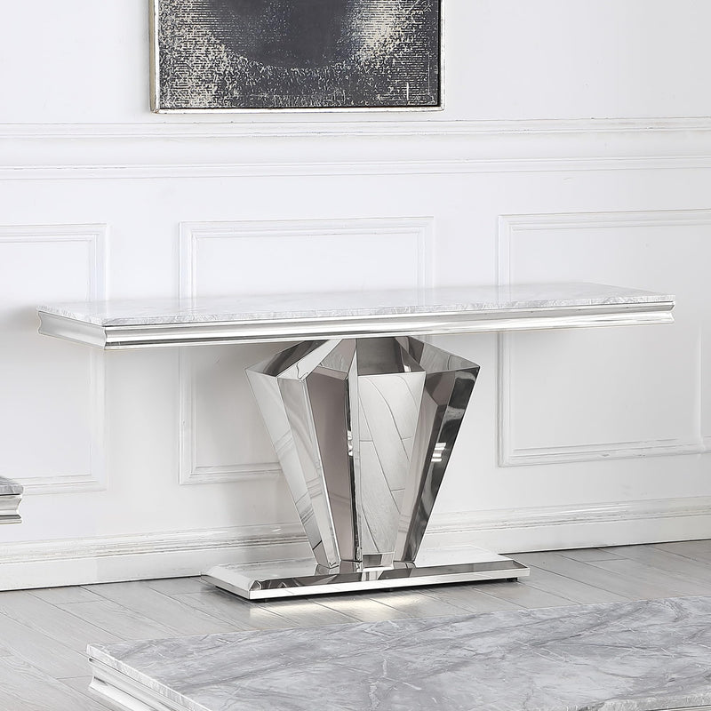 Chihiro Contemporary Grey Rectangular Stone Console Table in Silver