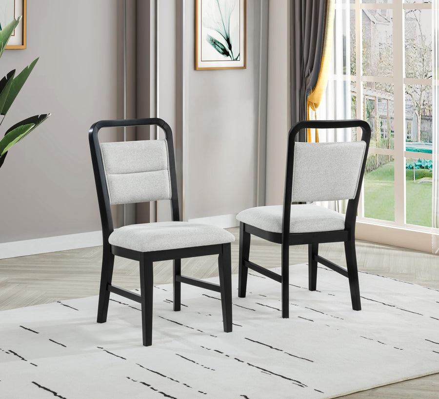 Timaro Transitional Dining Chairs with Cushioned Seat and Handle Cutout Backrest - Set of 2, Wood Frame with 100% Polyester Upholstery for Dining Room in Gray/Black