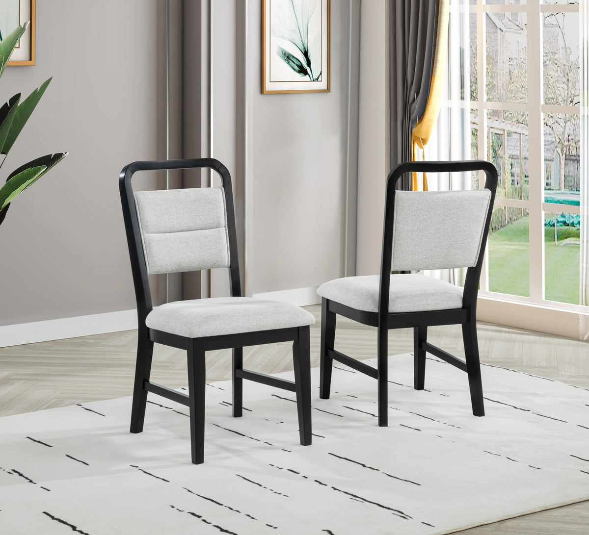 Timaro 5-Piece Round Transitional Dining Set, Wood Grain Finish in Gray/Black - back view
