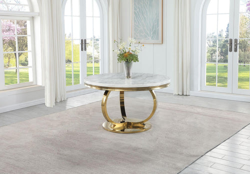 Lexington Round 44" Faux Marble Top Dining Table - Gold Base