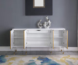 Tula High Gloss Lacquer Sideboard/Buffet with Golden Door Panels in White - detail view