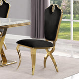 Leona Contemporary Velvet Royal Dining Chair with X-Shaped Gold Legs - front view