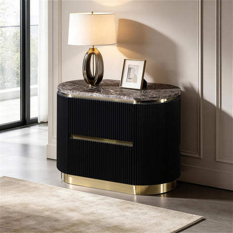 Trandell 22" High Modern Glam Faux Marble Top Nightstand - front view