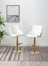 Brightcast 2-Piece Velvet Tufted Gold Bar Stools in White - front view