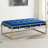 Anika Velvet Rectangular Ottoman in Navy Blue - front view - Navy Blue