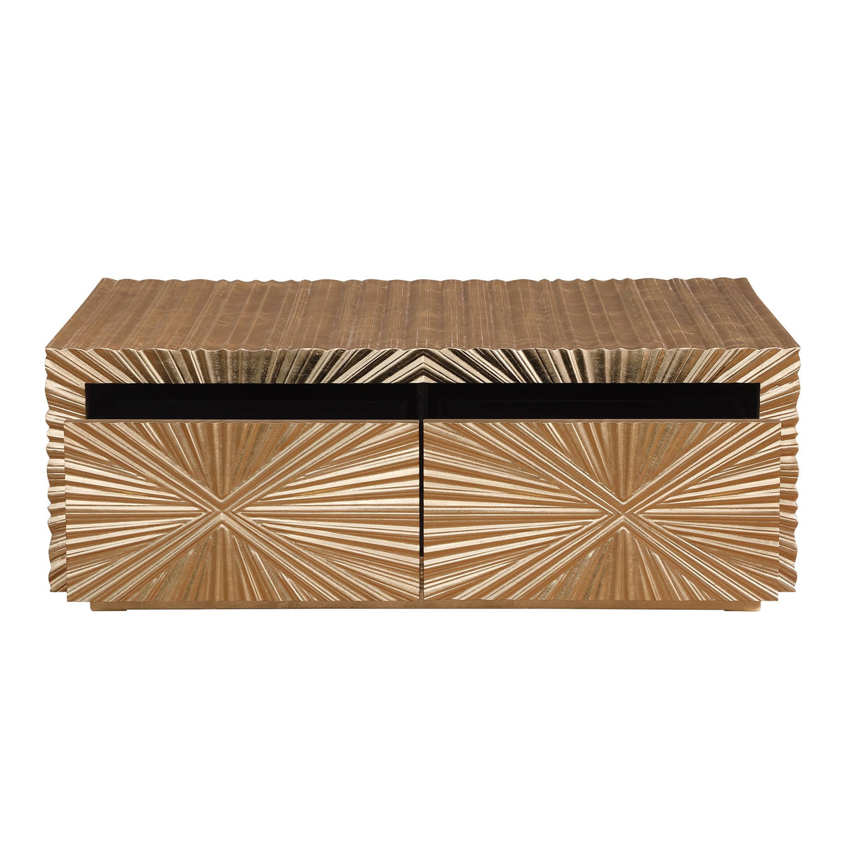 Tiffany Contemporary Gold Rectangular Coffee Table with Drawers - back view