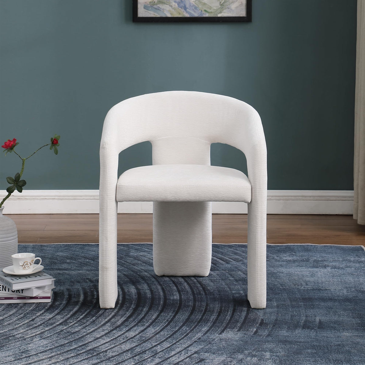 Cecile Contemporary Accent, Soft Chenille Fabric Upholstered in Cream - angle view