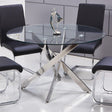 Mirage Top Mid-Century Modern Round Glass Dining Table Only in Stainless Steel - front view