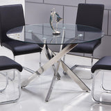 Mirage Top Mid-Century Modern Round Glass Dining Table Only in Stainless Steel - front view