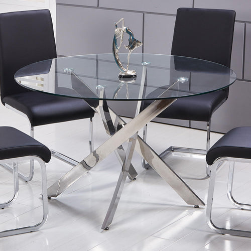 Mirage Top Mid-Century Modern Round Glass Dining Table Only in Stainless Steel