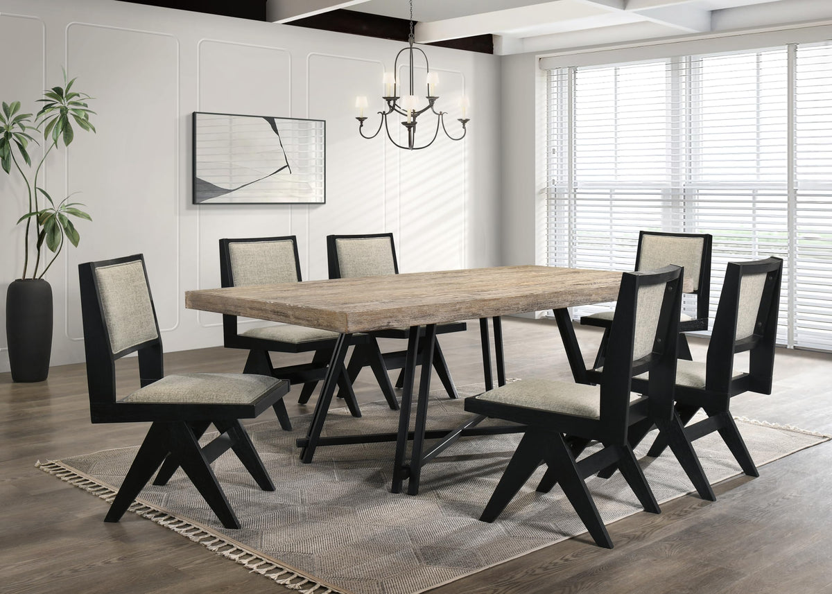 Manhattan 84" Transitional Rectangle Dining Table, Black Metal Trestle Base - front view