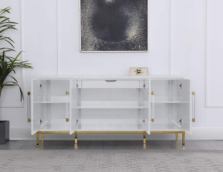 Thorne High Gloss Lacquer Sideboard/Buffet with Gold Trim in White - detail view