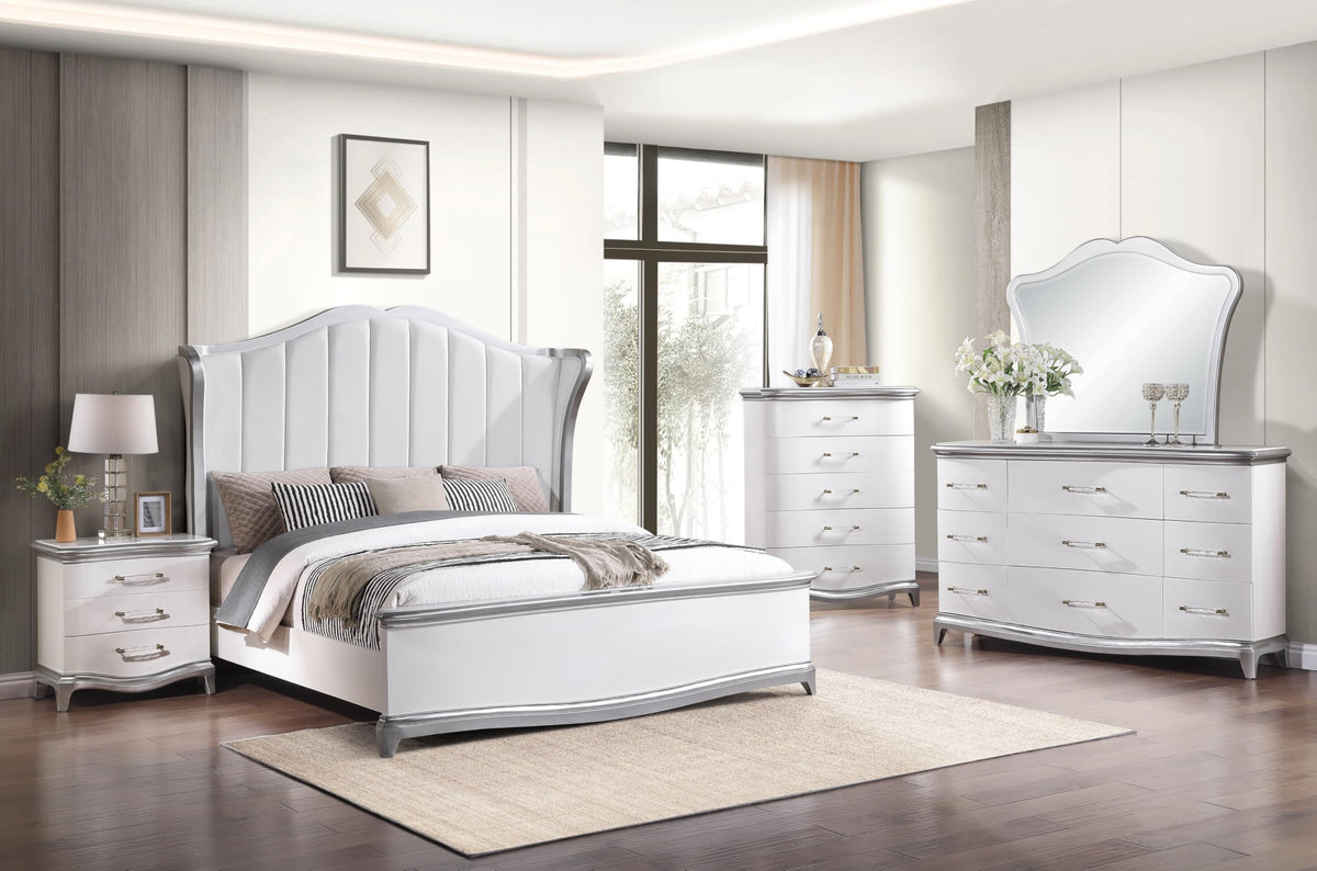 Nina White & Silver Wood Nightstand — product view 5