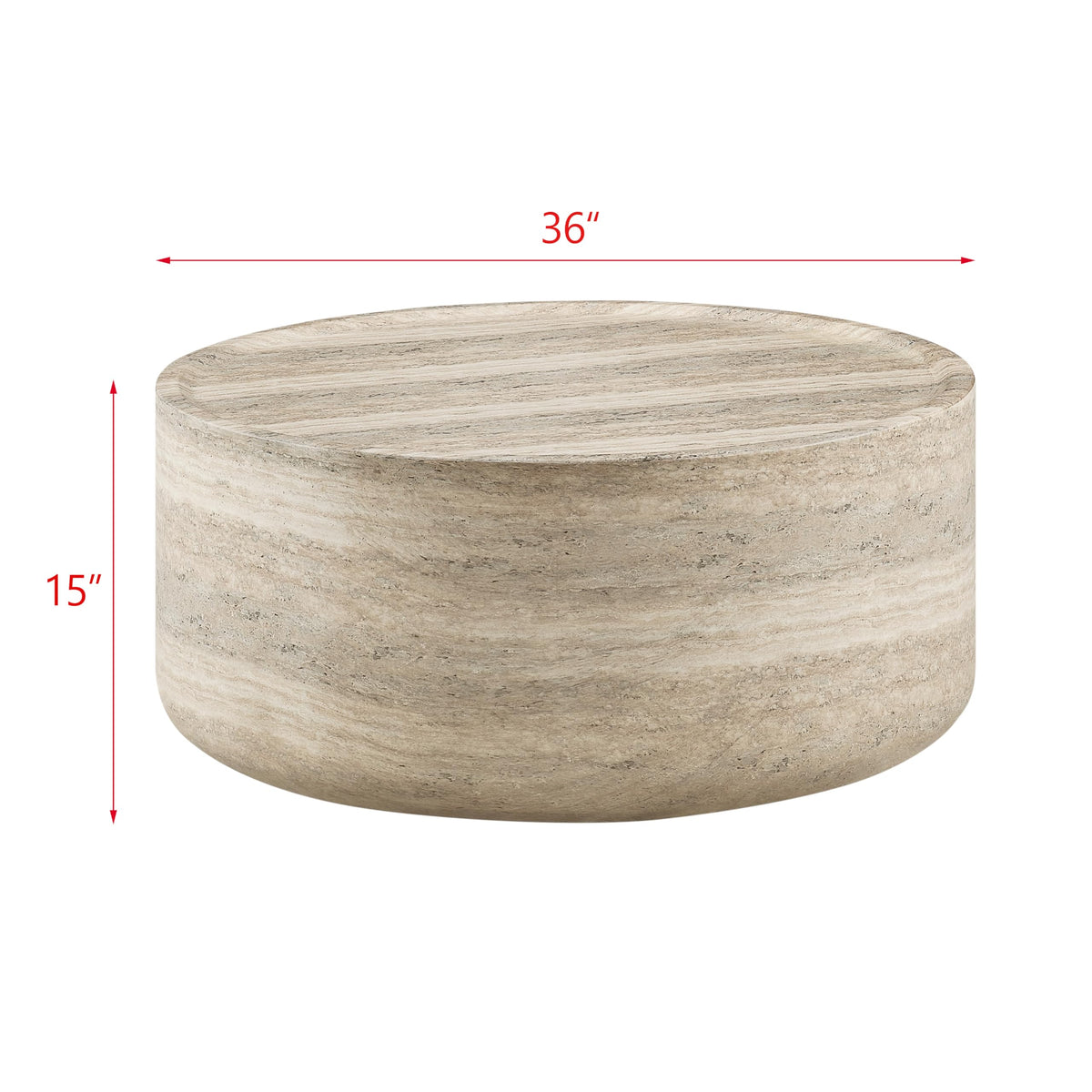 Vyn 36" Round Modern Concrete Travertine Finish Coffee Table - side view