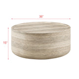 Vyn 36" Round Modern Concrete Travertine Finish Coffee Table - side view