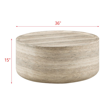 Vyn 36" Round Modern Concrete Travertine Finish Coffee Table - side view
