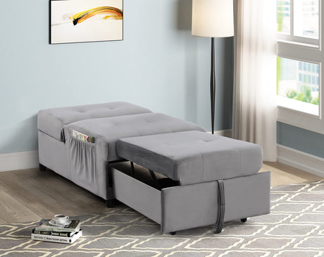 Bayani Velvet Adjustable Sleeper Lounge Chaise in Gray - side view
