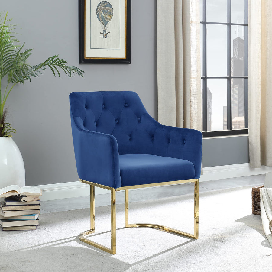 Lilia Modern Tufted Accent Chair with Gold Legs in Navy