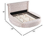Lexi Round Velour Platform Bed, California King, Beige - side view