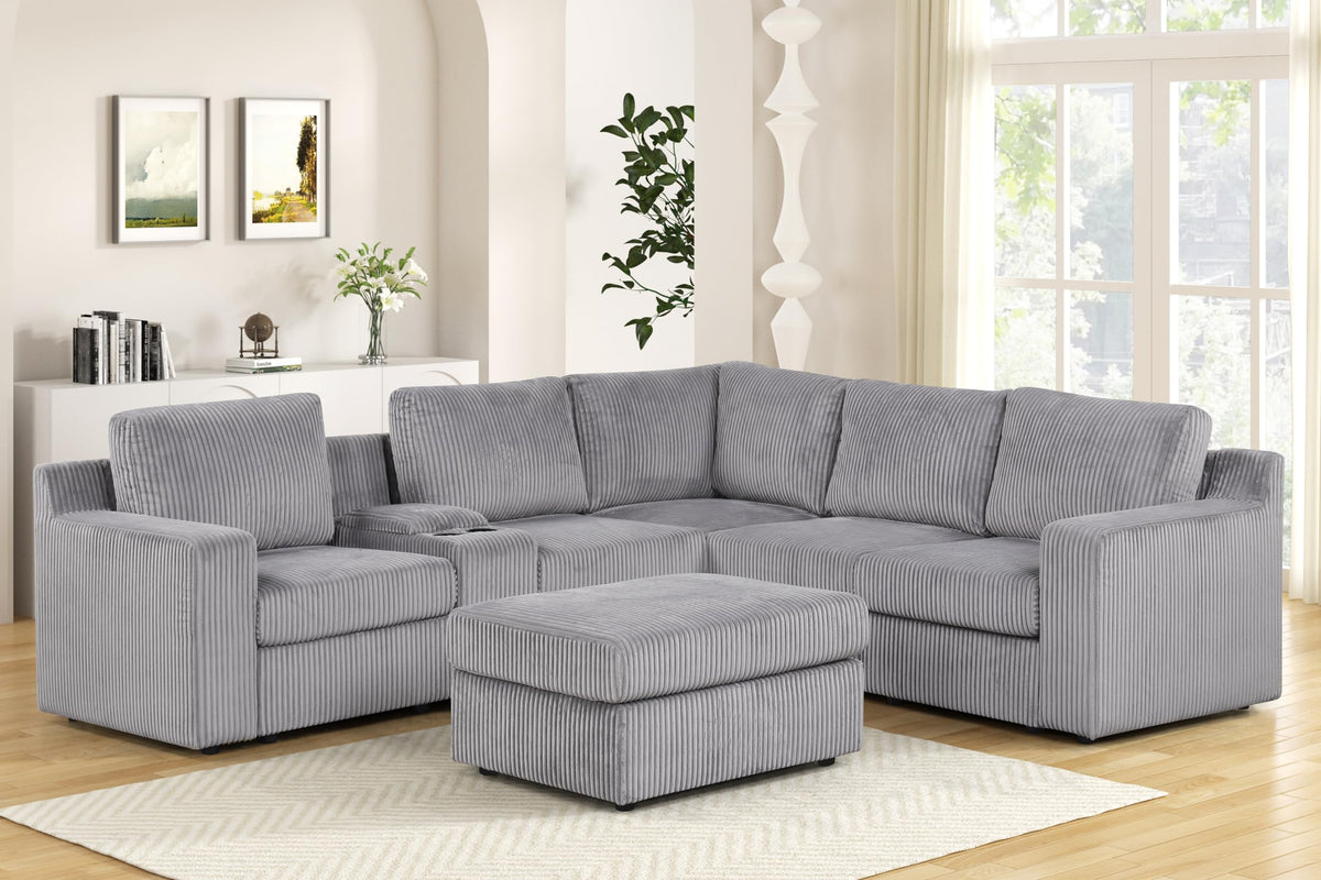 Solesse 9-Piece Contemporary Modular Sectional Sofa, Ridged 100% Polyester Upholstery in Grey - front view