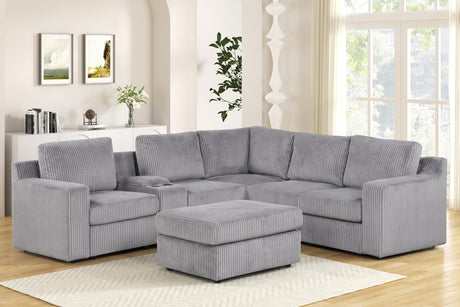 Solesse 9-Piece Contemporary Modular Sectional Sofa, Ridged 100% Polyester Upholstery in Grey - front view