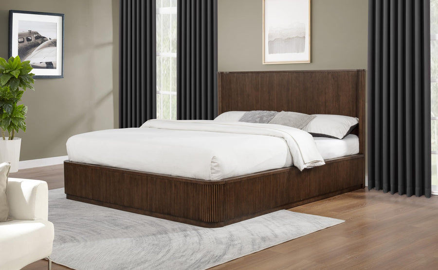 Quintet 89" Long Modern Fluted Platform Queen Bed Frame - Brown