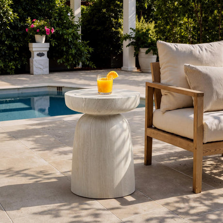 Vyn 14" Modern Round Side Table Concrete Tavertine Finish - back view