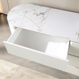 Trandell 65" Wide Modern Glam Faux Marble Top 6-Drawer Dresser - front view