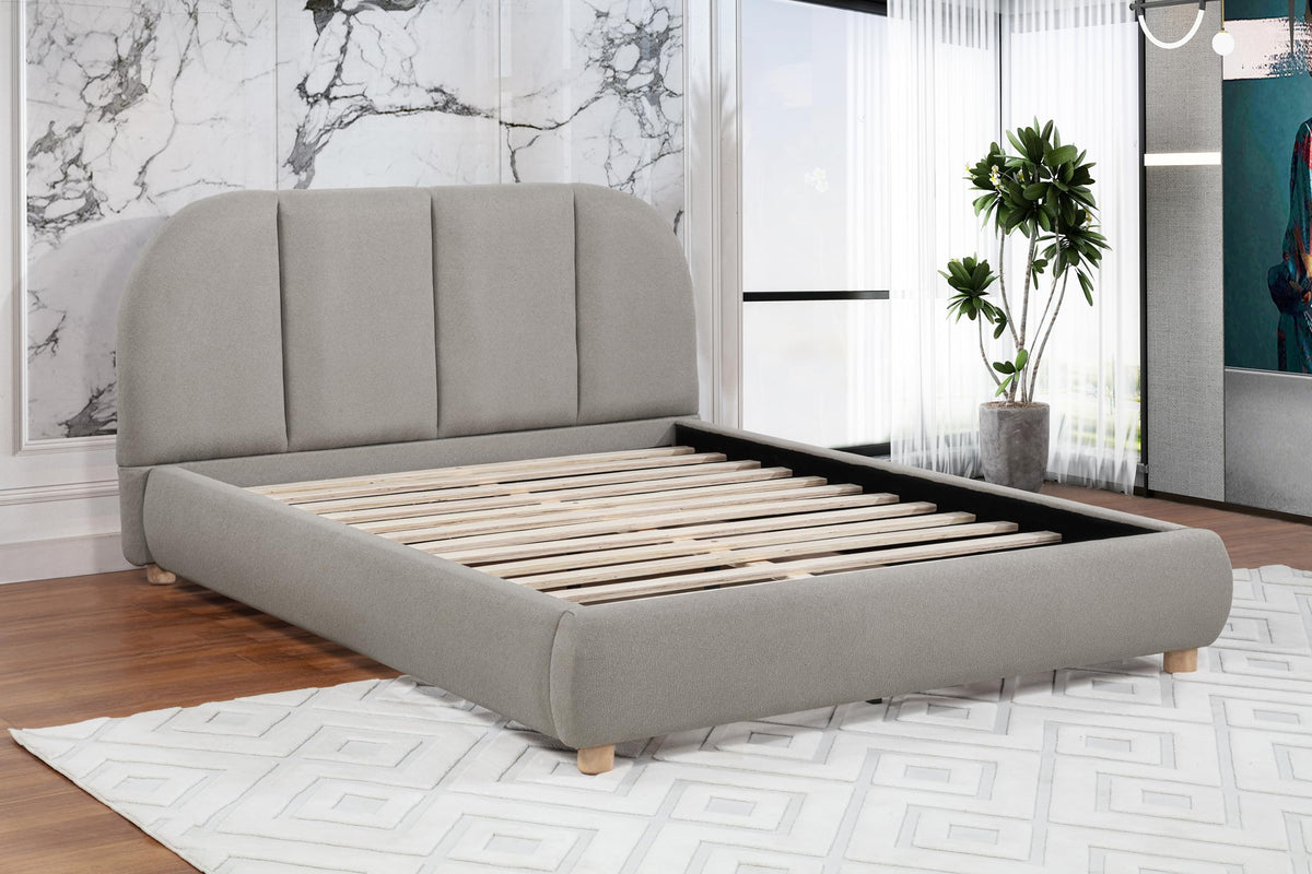 Ctasia Queen Burlap Bed Frame with 40" Rounded Headboard, Low Profile in Light Tan - detail view